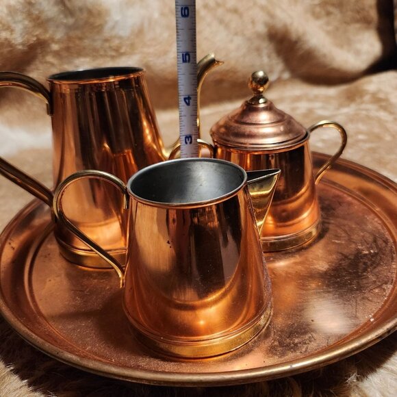 Vintage Copper Gild & Brass Coffee & Tea Set With Tray Made In Belgium - Picture 5 of 8